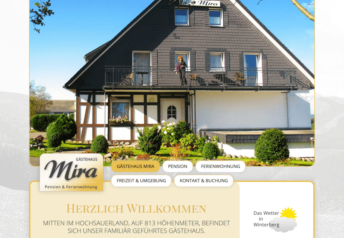 Screenshot der Webseite Gästehaus Mira